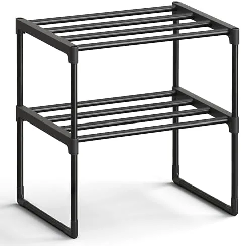Sapateira SONGMICS ULSA002B01 Organizador de sapatos de 2 níveis, prateleira de metal, vertical ou de cabeça para baixo, para 3 a 6 pares, empilhável, para entrada, 30 x 42 x 37,5 cm, preta