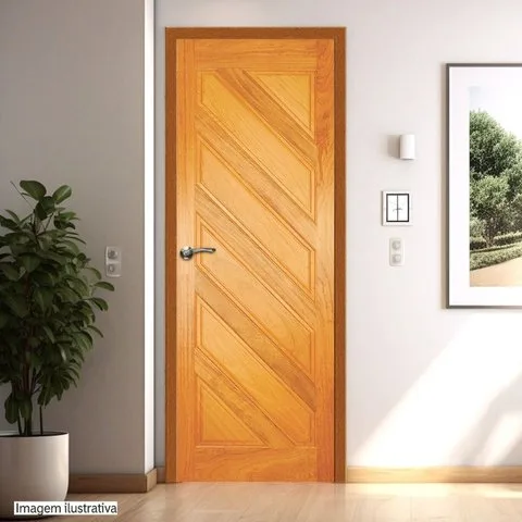 Folha de Porta de Madeira Maciça Tauari 210x82x3,3 Almofadas Diagonais Jomadi