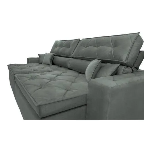 Sofá Austin 3,02m Retrátil, Reclinável com Molas no Assento e Almofadas, Tecido Suede Grafite