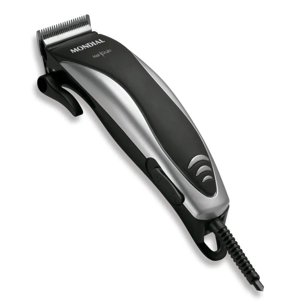 Máquina de Cortar Cabelo Mondial CR-02 Preto e Prata Kit 4 Pentes Aço Inox Máquina de Cortar Cabelo Mondial Hair Stylo CR-02 - 110v