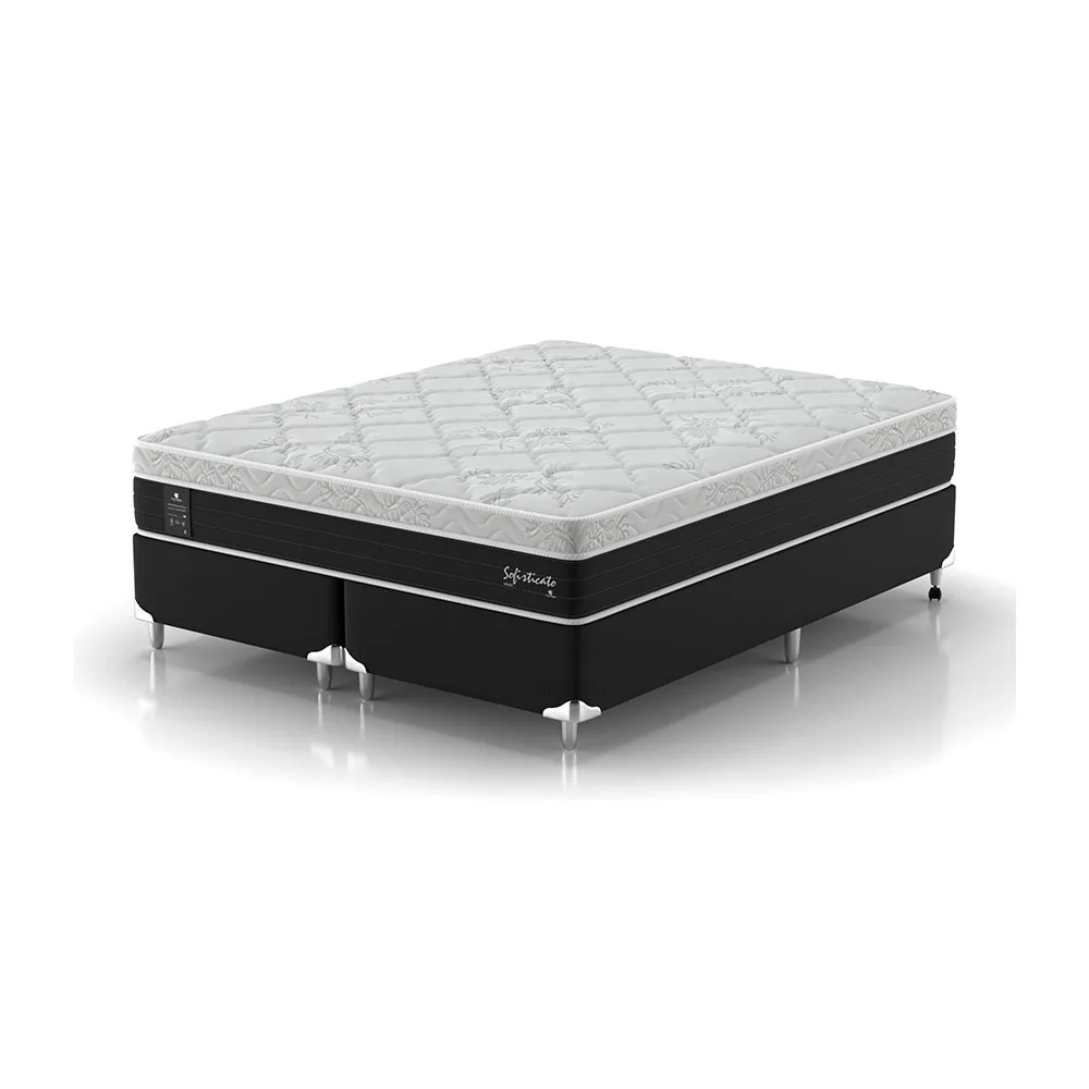 Cama Box King com Colchão Sofisticato (65x193x203) Grafite e Branco