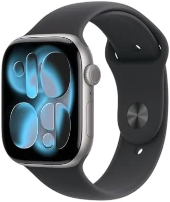 Apple Watch Series 11 GPS, Caixa em alumínio cinzento sideral de 46 mm com Bracelete desportiva preta - M/G