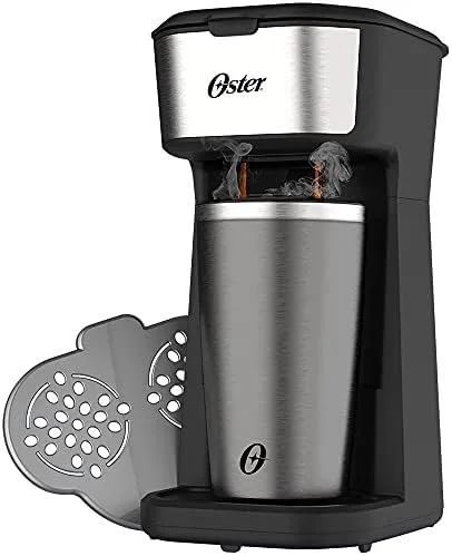 Oster Cafeteira 2Day Inox 2 em 1 com Copo Térmico, 220V, Preto/Inox, 600W, OCAF200