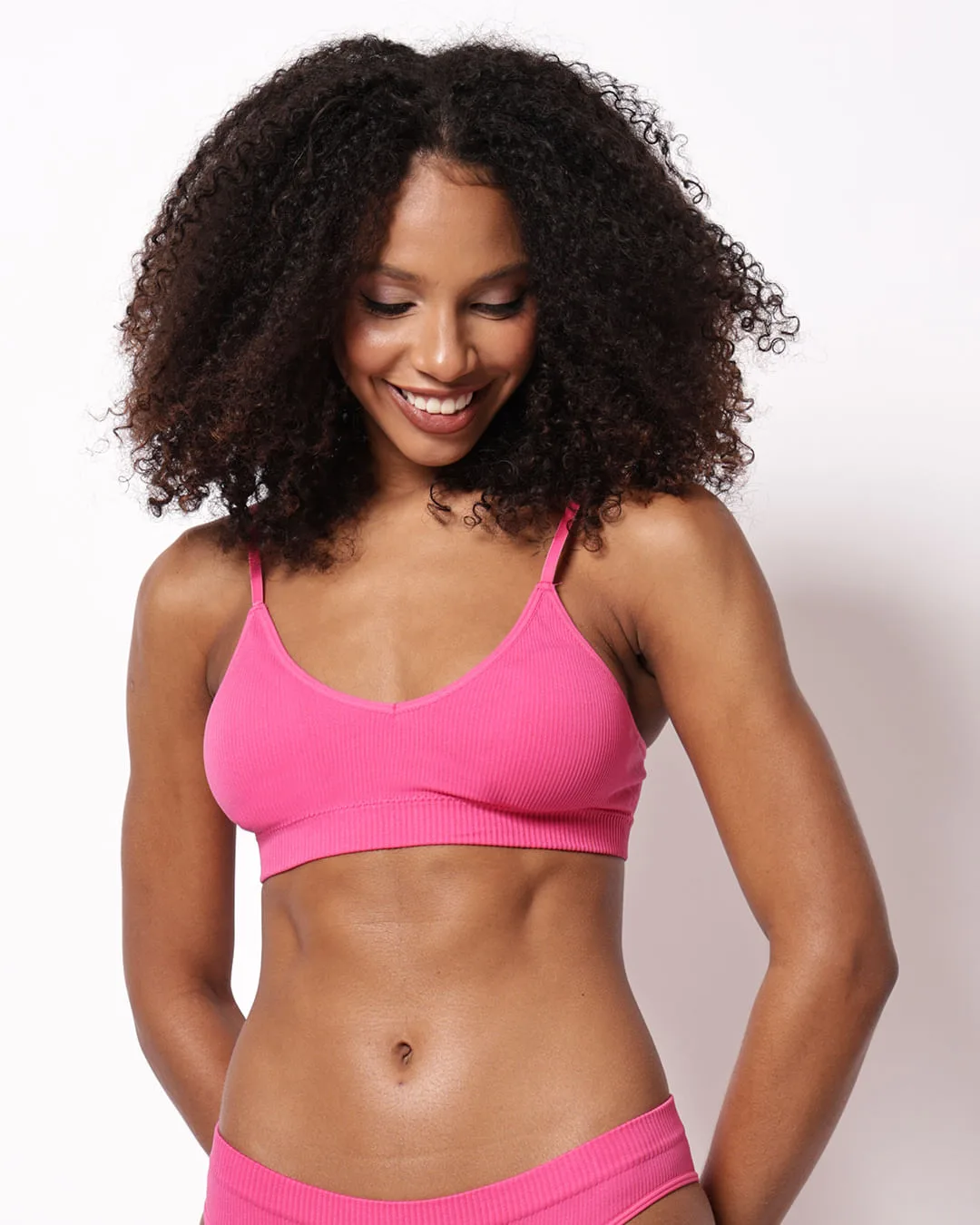 Top Feminino Canelado com Bojo Removível Rosa