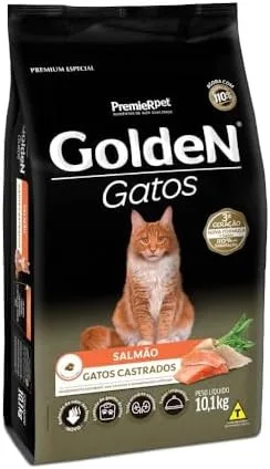 Golden Ração para Gatos Adultos Castrados Sabor Salmão - 10,1kg Premier Pet Adulto