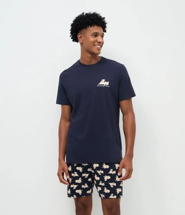 Pijama Curto em Algodão com Estampa de Cachorro