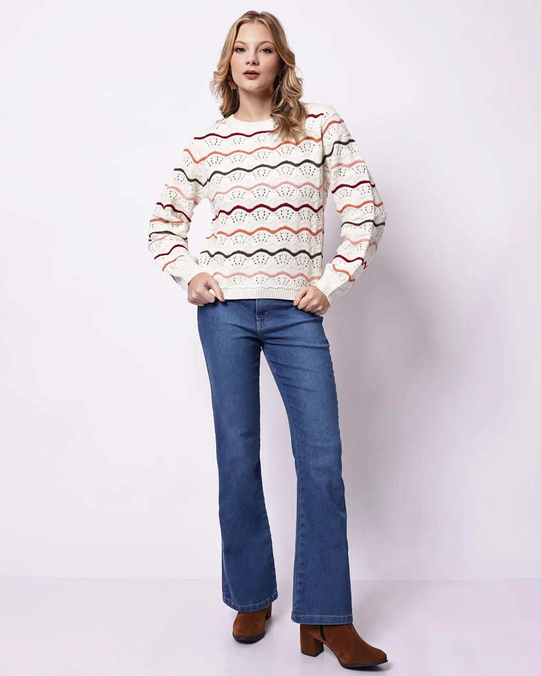Calça Jeans Feminina Flare Pespontada Azul