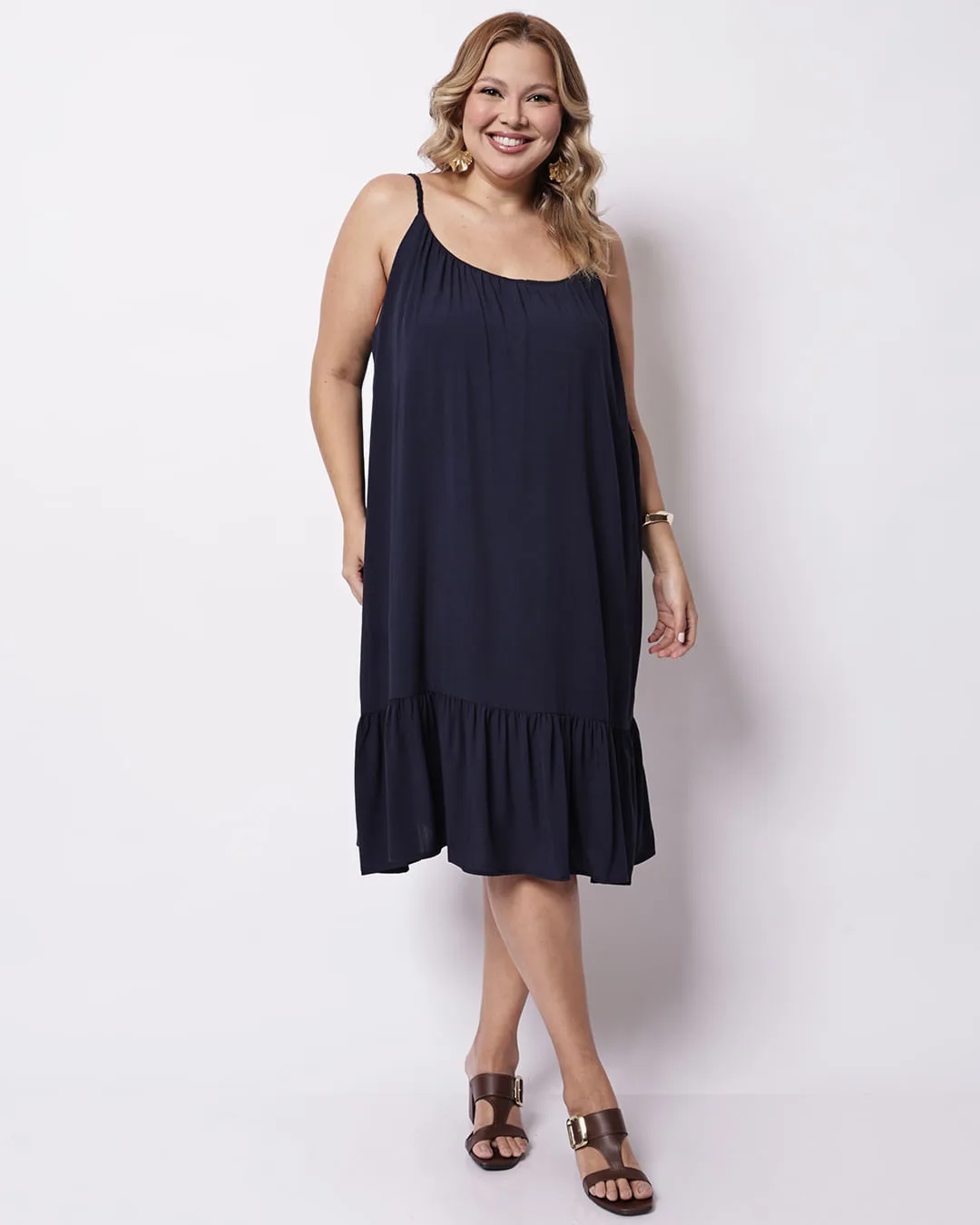 Vestido Plus Size Feminino Curto Viscose Berry & Co Marinho