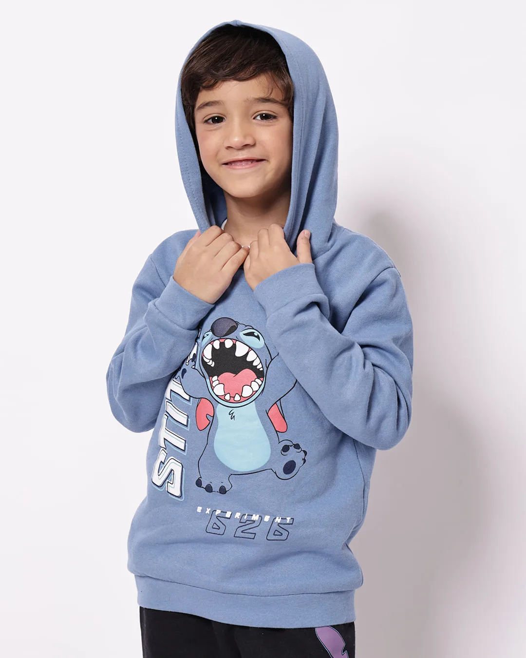 Blusão Moletom Infantil Algodão com Capuz Stitch Azul