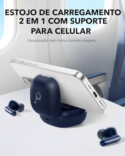 soundcore P40i da Anker, Fone de Ouvido Bluetooth 5.3, Cancelamento de Ruído Adaptativo, Graves Poderosos, Estojo com Suporte, 60H de Reprodução, Resistência à Água, IPX5, Carregamento Sem Fio, Azul