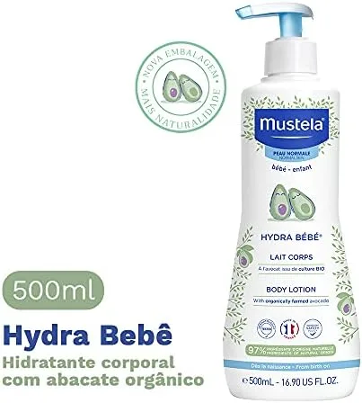 Mustela Hydra Bebê 500ml - Hidratante Infantil Corpo e Rosto - Feito com 97% de Ingredientes de Origem Natural e Hipoalergênico - Seguro Desde o Nascimento