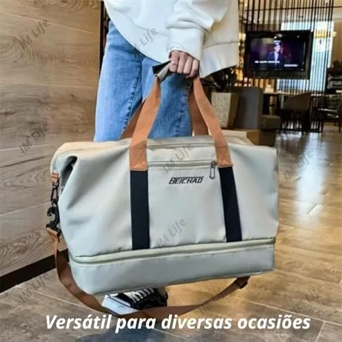 Bolsa Mala de Viagem e Academia Grande Capacidade Portátil, Leve, Transversal, Casual Unissex para Fitness, Natação, Camping e Uso Diário (Marrom)