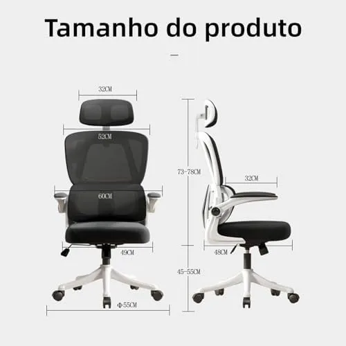 EKROTOK Cadeira de Escritório com Almofada de Assento de Látex, Cadeiras Ergonômicas para Computador com Apoio de Braços Retráteis e Apoio Lombar com Encosto Alto Trabalho, Apoio de Cabeça Ajustável