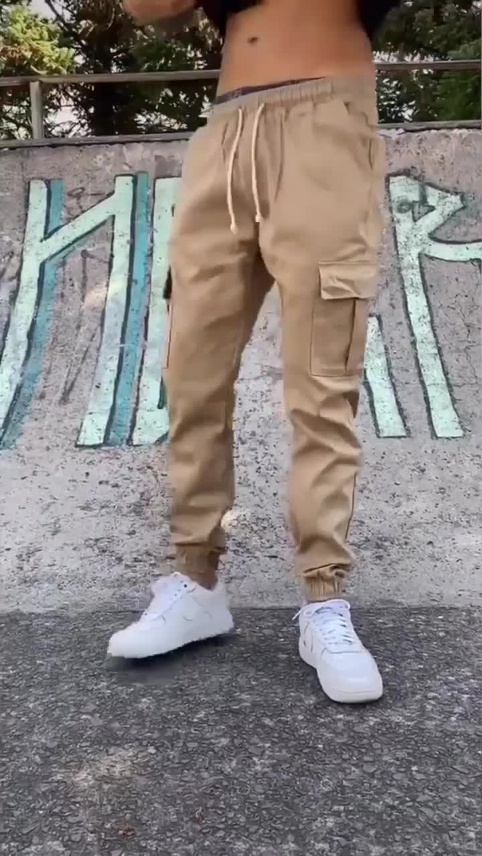 Calça Jogger Cargo Masculina Sarja Calca Streetwear Punho