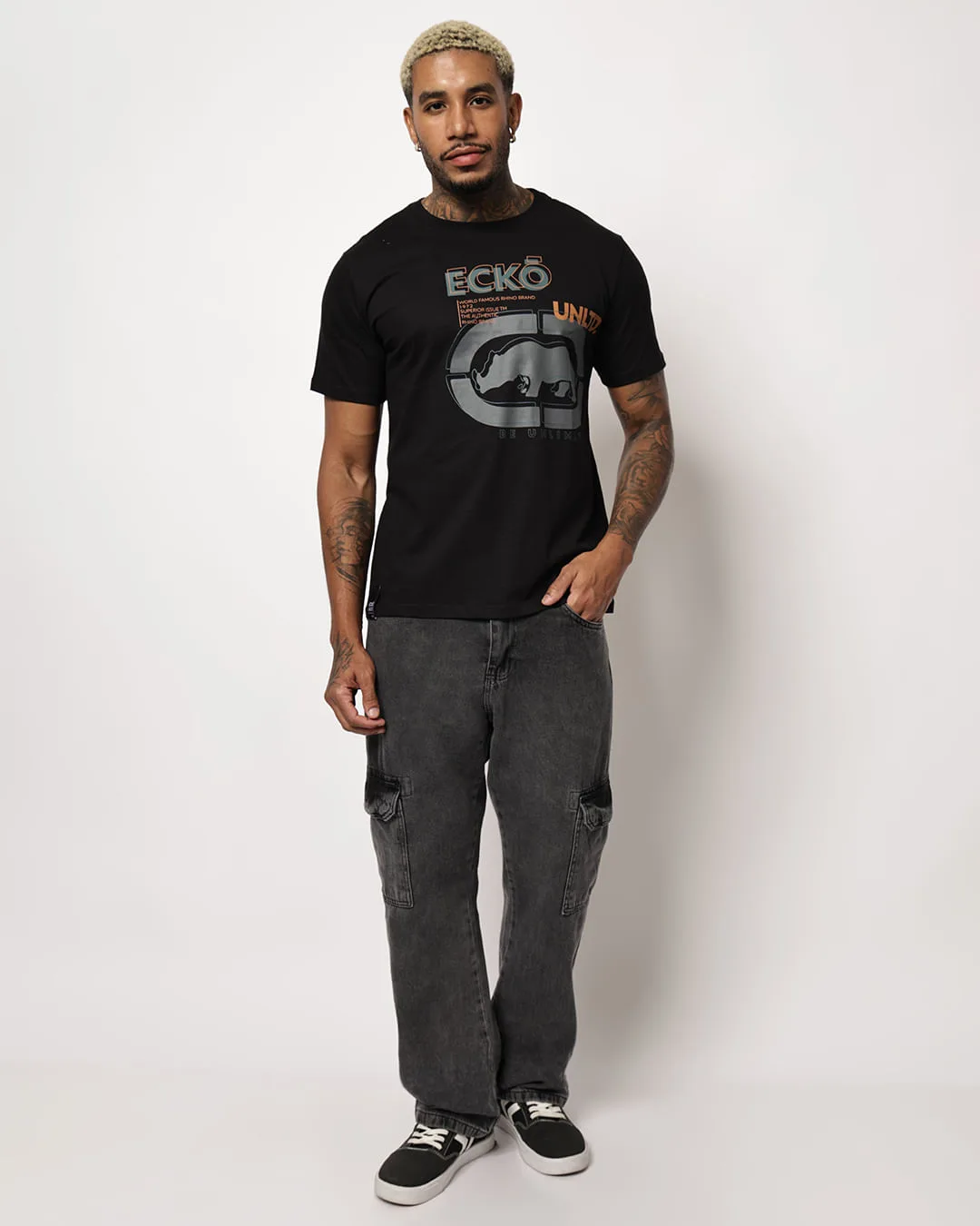 Calça Jeans Masculina Cargo Estonada Preta