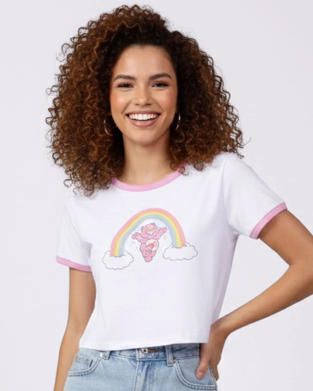 Camiseta Cropped Feminina Ursinhos Carinhosos Branca