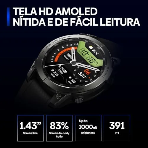 Zeblaze Smart Watch Stratos 3 Pro Relogio Inteligente Masculino Relógio Inteligente, GPS 100+, 5ATM a Prova d'Agua, Chamadas Bluetooth,Android Smart Watch for Android IOS