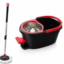 Balde mop turbo com pedal giratório 13l inox 360 kit limpeza profissional com rodas e esfregão centrífugo lava e seca