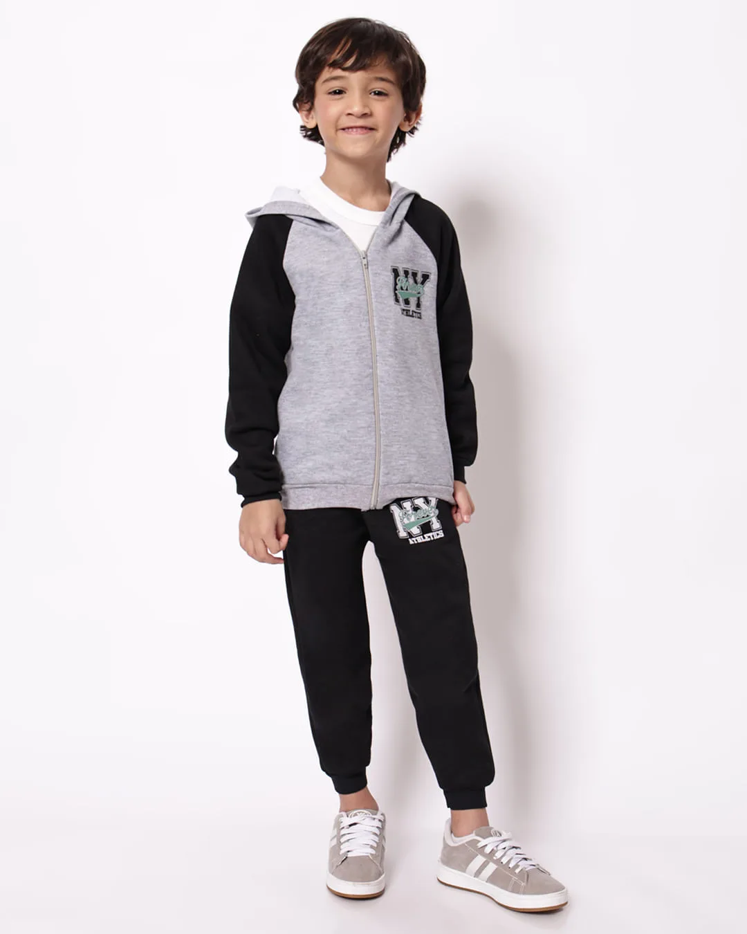 Conjunto Moletom Infantil com Capuz NY Cinza