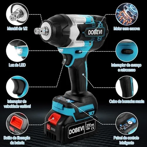 Kit Chave De Impacto Eletrica Parafusadeira 1200N.m 4000 Rpm Chave De Impacto Eletrica Parafusadeira Com 2 4000Mah Baterias Para Autos E Construção
