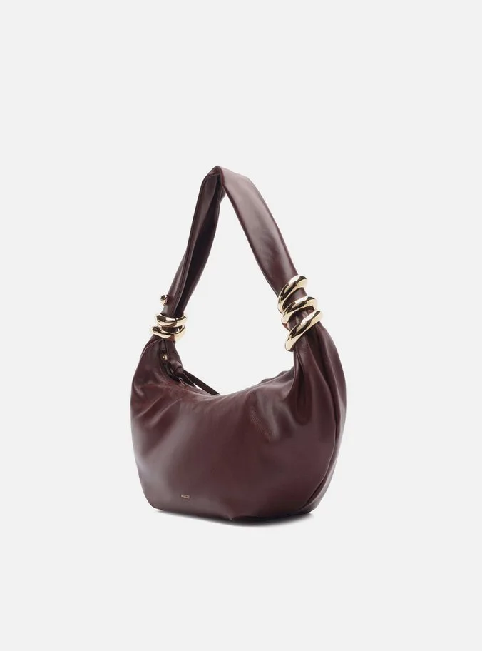 Bolsa Hobo Bordô Couro Média Metais