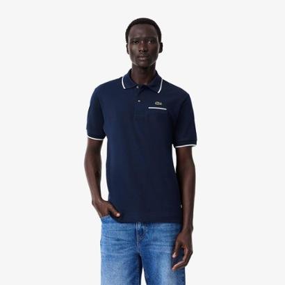 Camisa Polo Lacoste Pocket Accent L.12.12 Masculina - Marinho+Branco