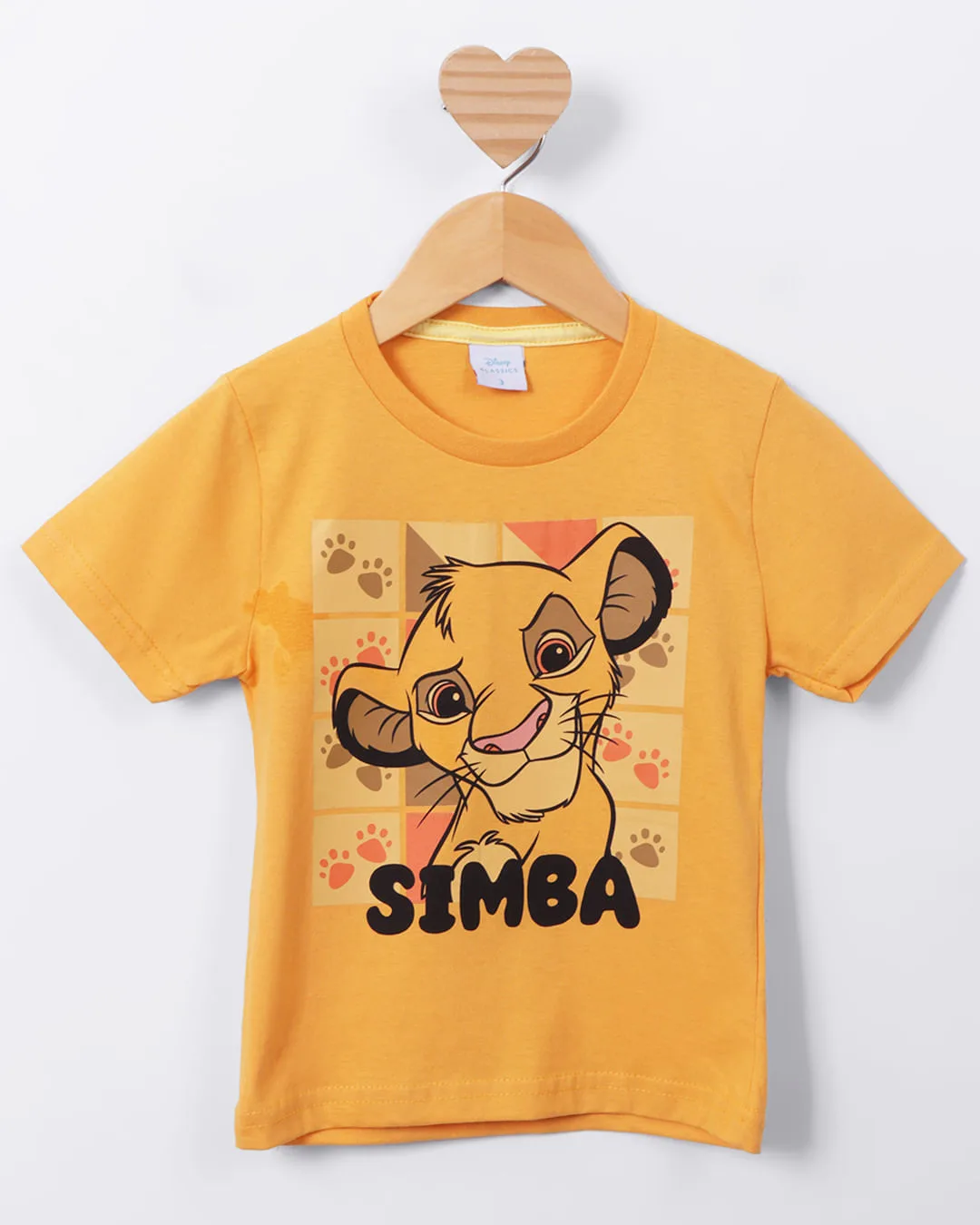 Camiseta Bebê Algodão O Rei Leão Simba Manga Curta Amarela