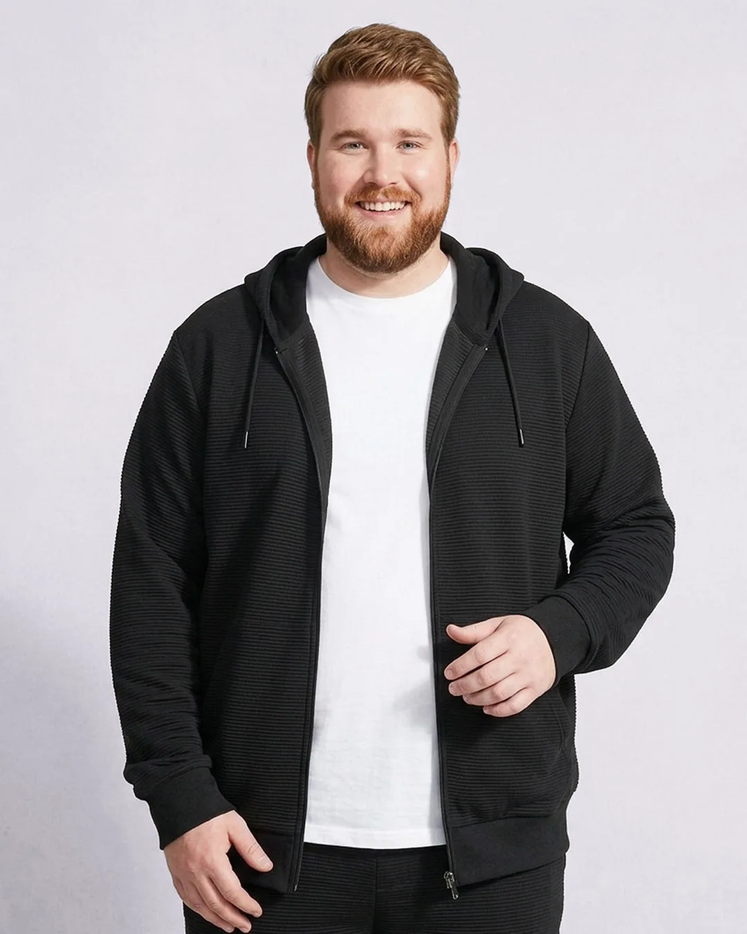 Jaqueta Moletom Plus Size Masculina Canelada Bolso Canguru Preta