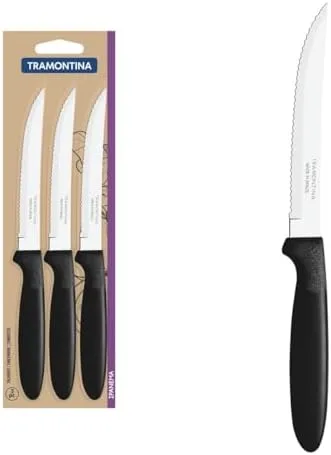 Conjunto De Facas Para Churrasco Tramontina Ipanema Com Lâminas Em Aço Inox E Cabos De Polipropileno Preto 3 Peças