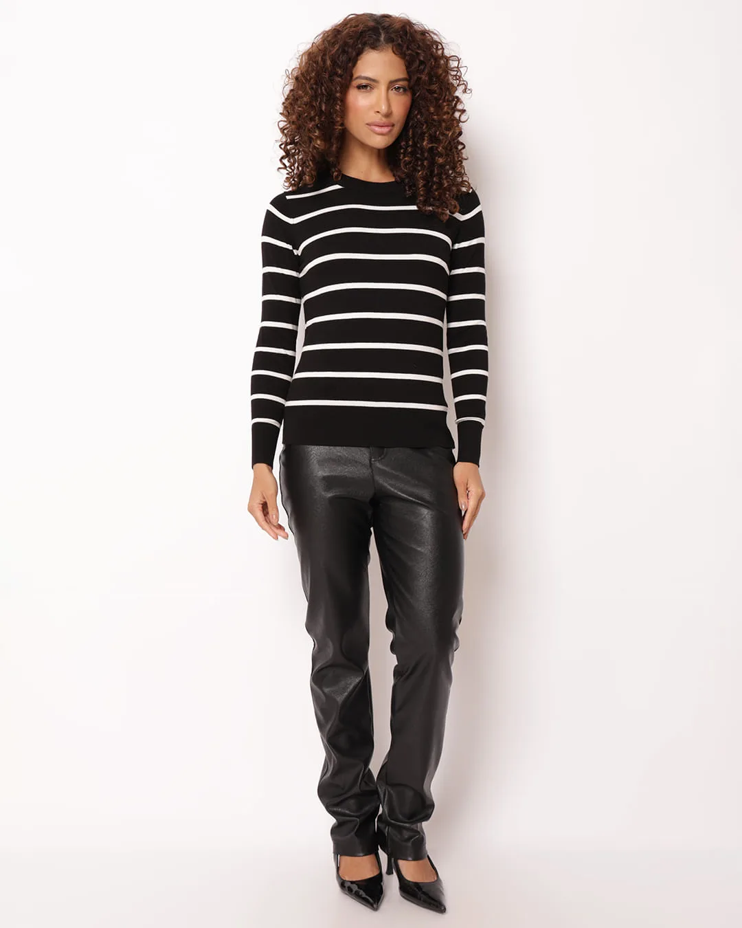 Suéter Feminino Tricô Listrado Preto