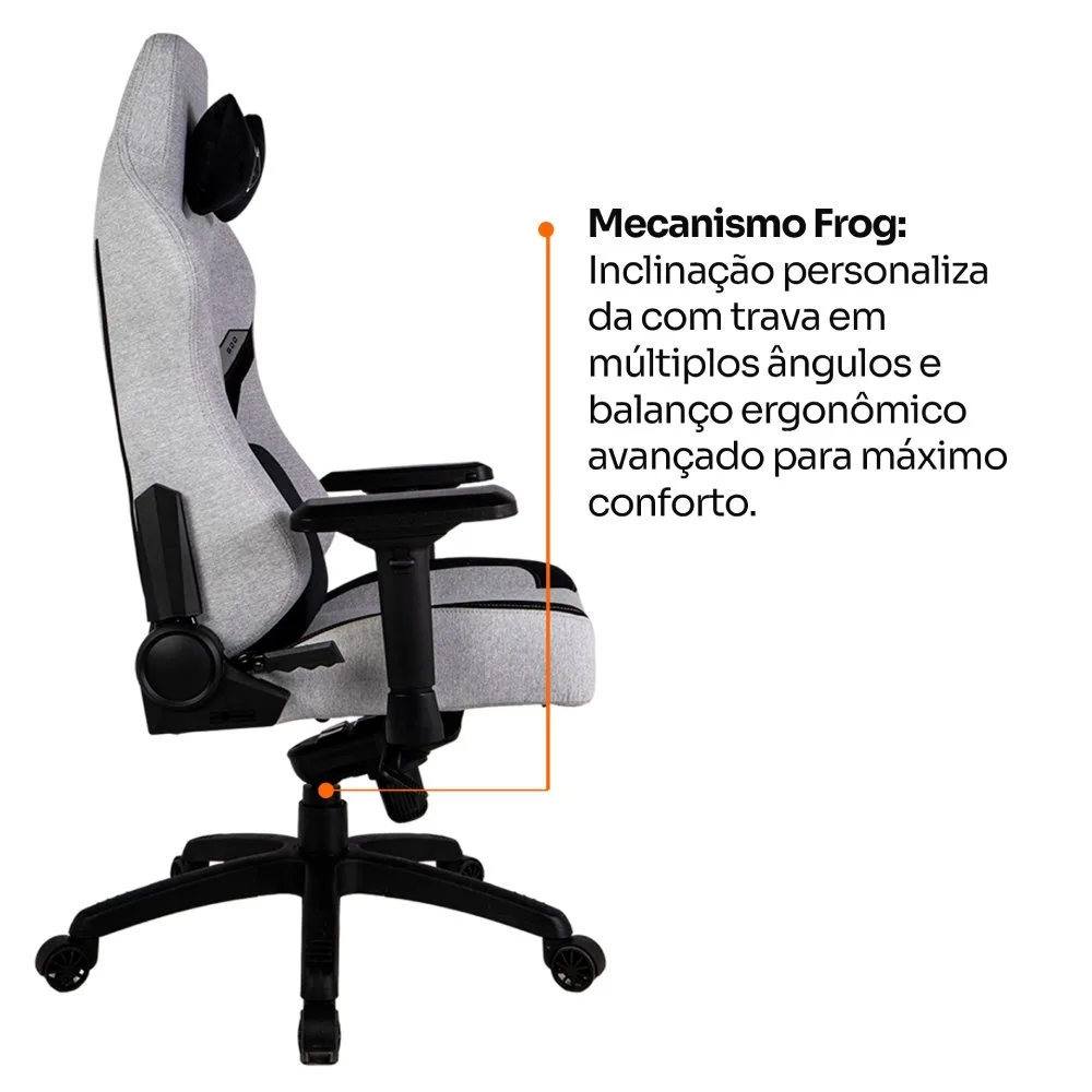 Cadeira Gamer Husky Saucer, Até 150Kg, Braço 4D, Almofadas de Apoio, Massageador de Lombar, Reclinável 135º, Tecido, Cinza - HCG800CZT