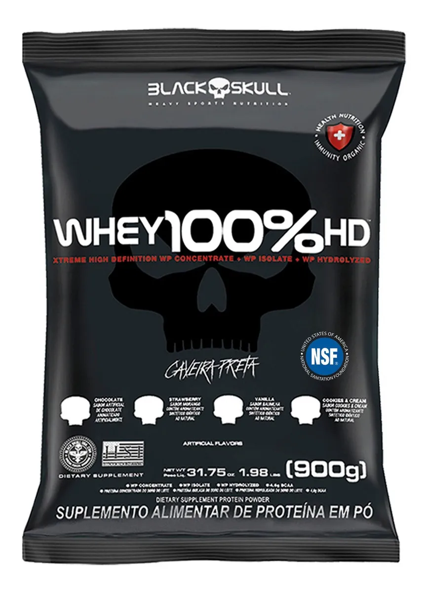 Whey 100% Hd 900g Concentrado E Isolado Black Skull Sabor Cookies & cream