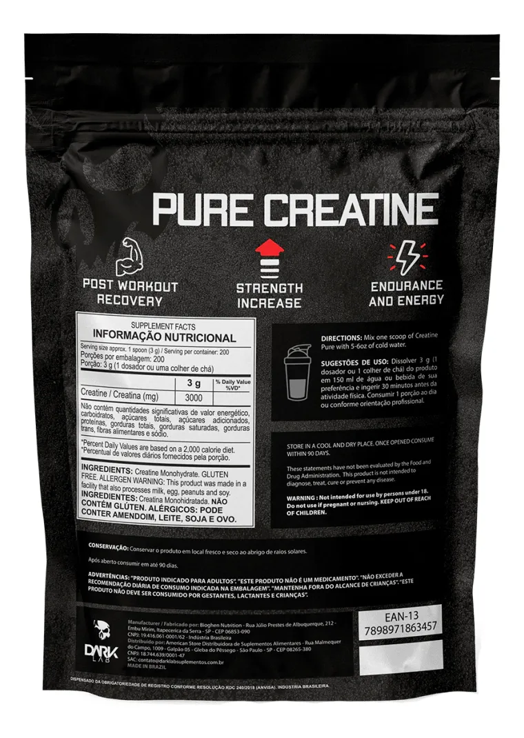 Creatina Monohidratada Pura 500g Dark Lab Unidade