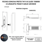 Fecho Concha Preto 7411/a Slide 158mm C/lingueta Gold Tra011 Janela Porta Aluminio Udinese