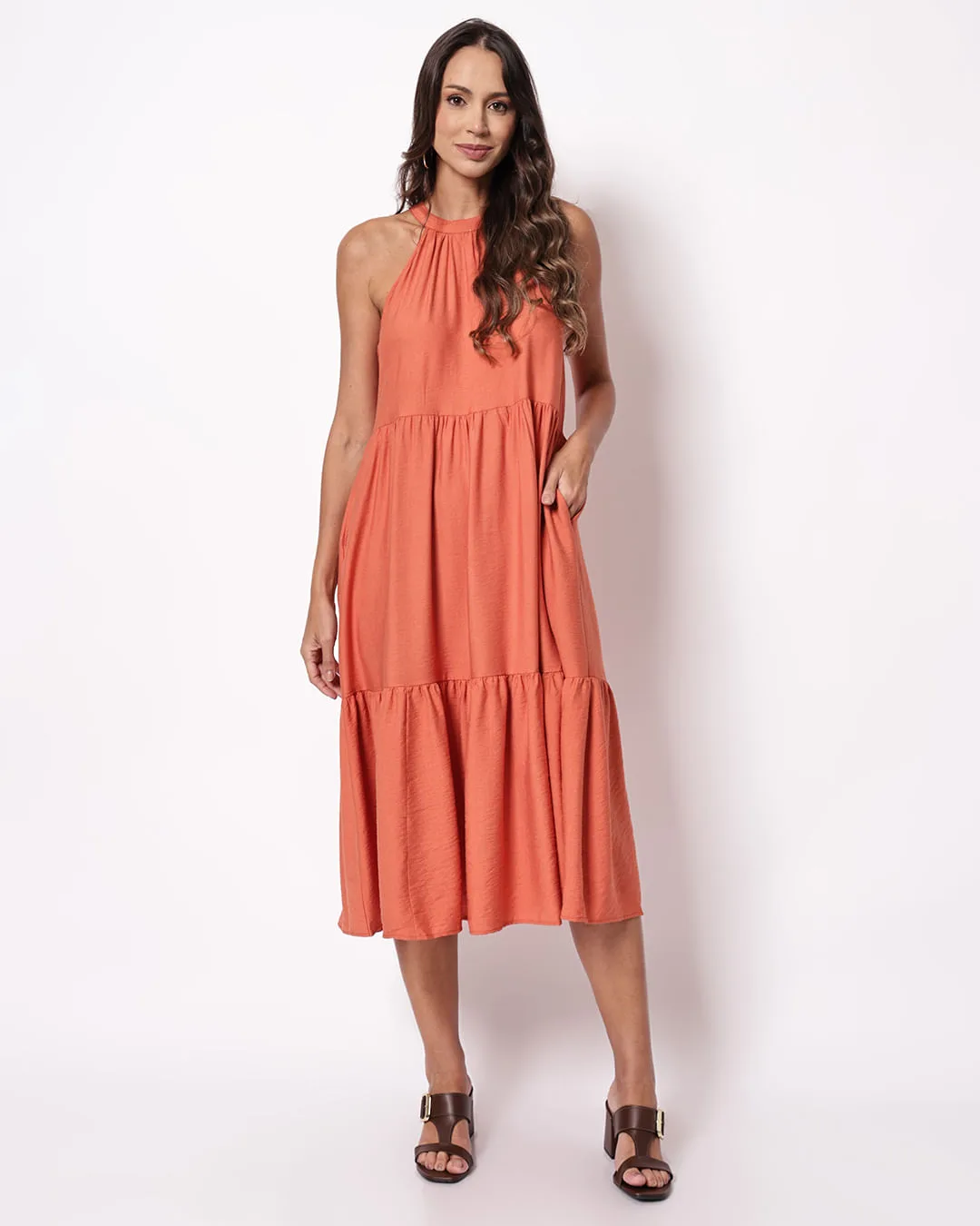 Vestido Midi Feminino Berry & Co Terracota