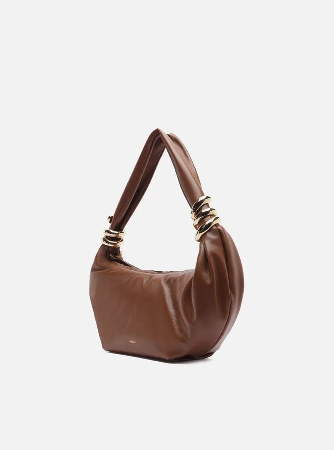 Bolsa Hobo Marrom Couro Média Metais