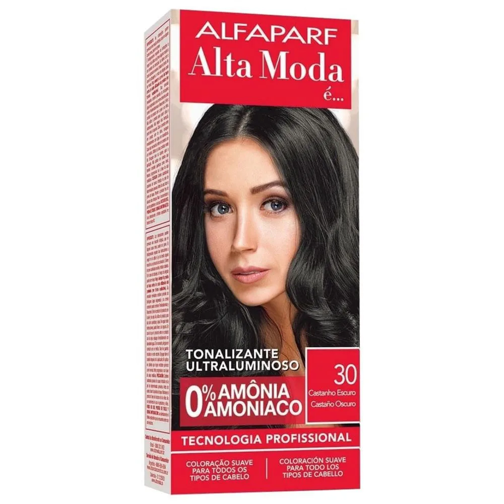 Coloração Castanho Escuro 3.0 120ml Alta Moda Sem Amônia Kit Profissional Coloração Alta Moda Alfaparf 30 Castanho Escuro