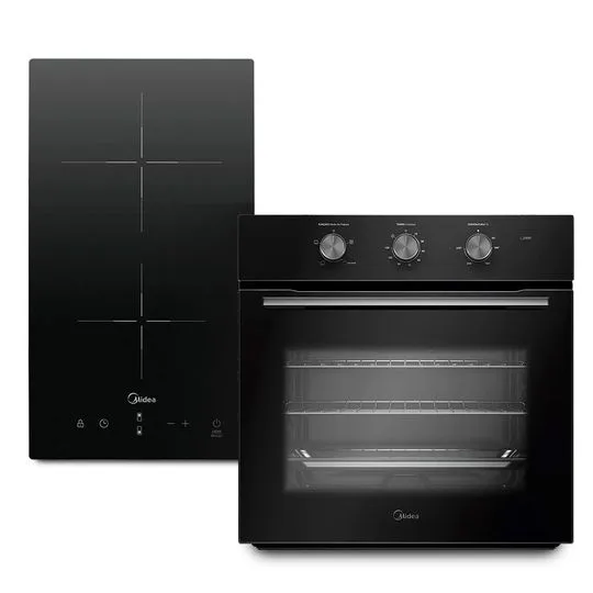 Kit Cooktop 2 Bocas Elétrico Vitrocerâmico + Forno Elétrico de Embutir 68L Midea - 2167