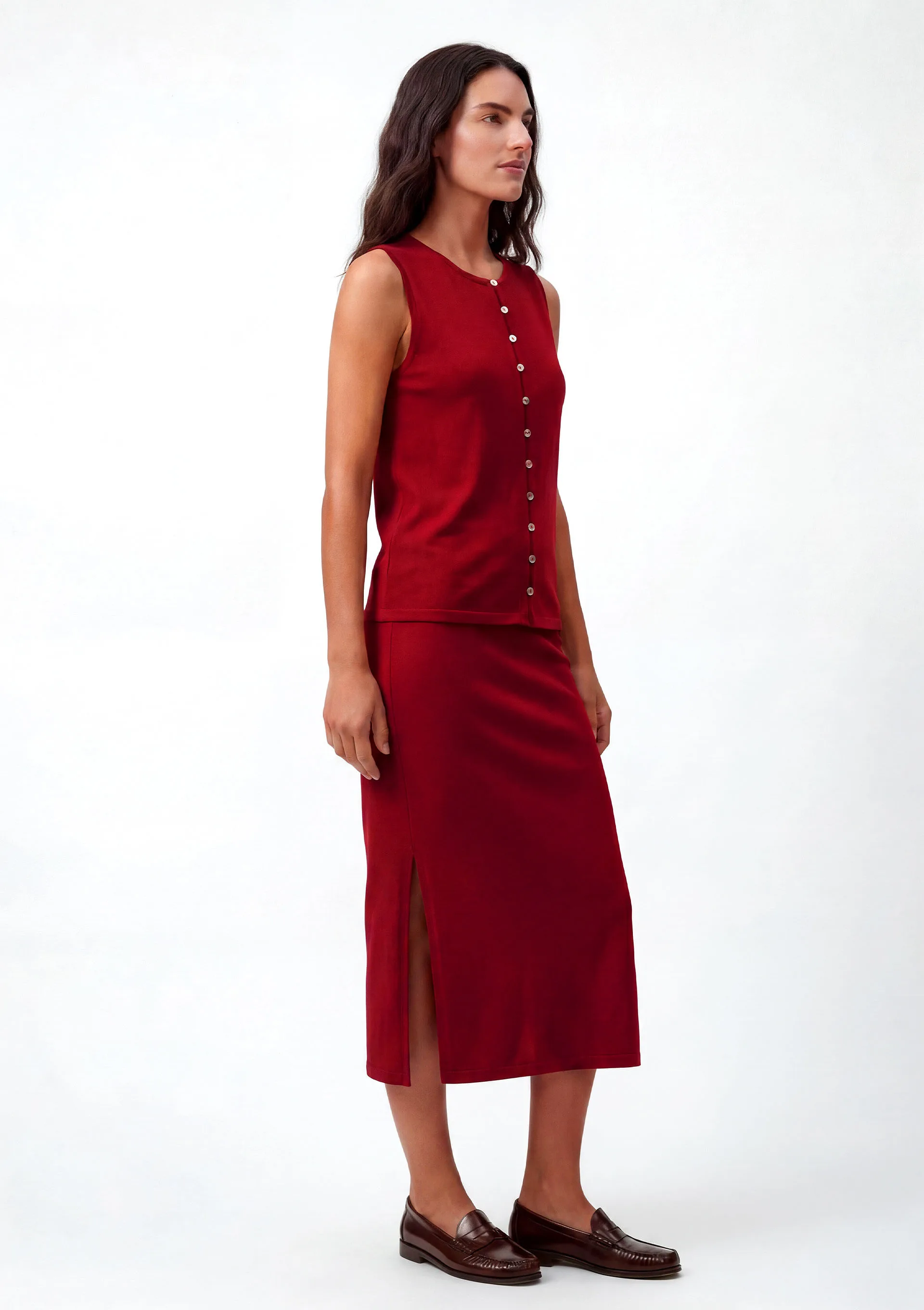 Saia Midi Em Malha Rústica Premium - Vermelho