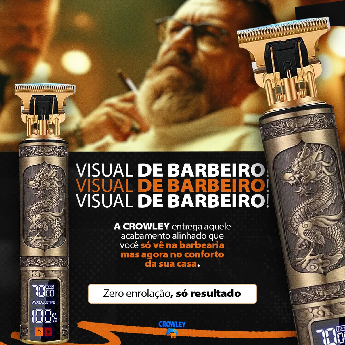 Maquina Barbear Maquininha Dragao Cortar Cabelo Barba Elétrica Aparador Depilador Intimo Pelos Masculino - Crowley