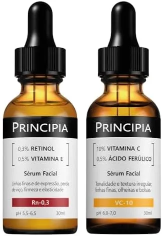 Principia Kit Skincare Tratamento facial, Sérum Retinol 0,3% + Vitamina E - Rn-0,3 + Sérum Vitamina C-10