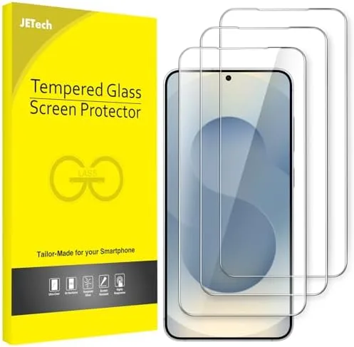 JETech Protetor de Tela para Samsung Galaxy S25 5G, Filme de Vidro Temperado, Compatível com ID de Impressão Digital, HD Claro, Pacote com 3