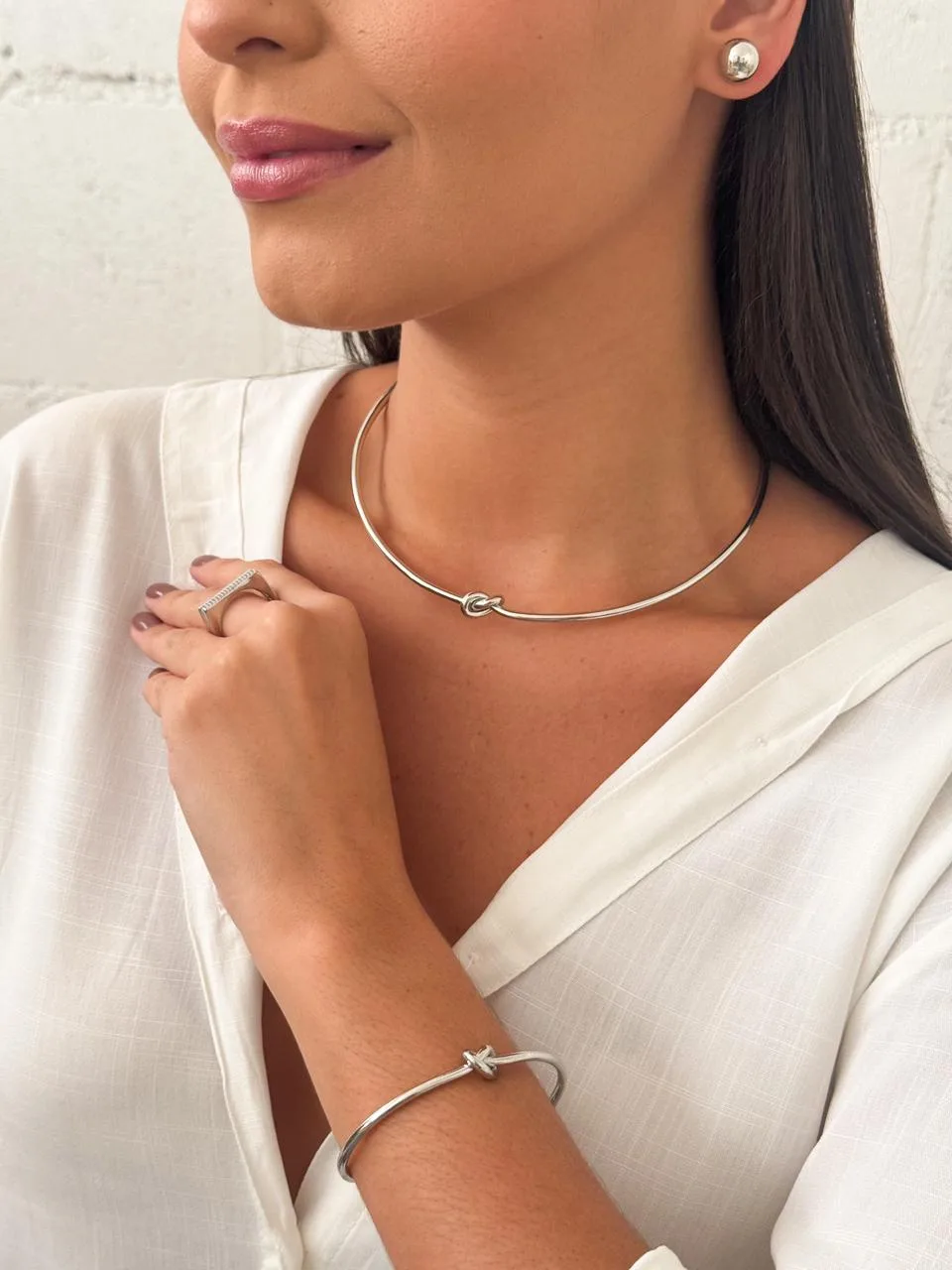Conjunto Choker, Bracelete e Brincos Nó