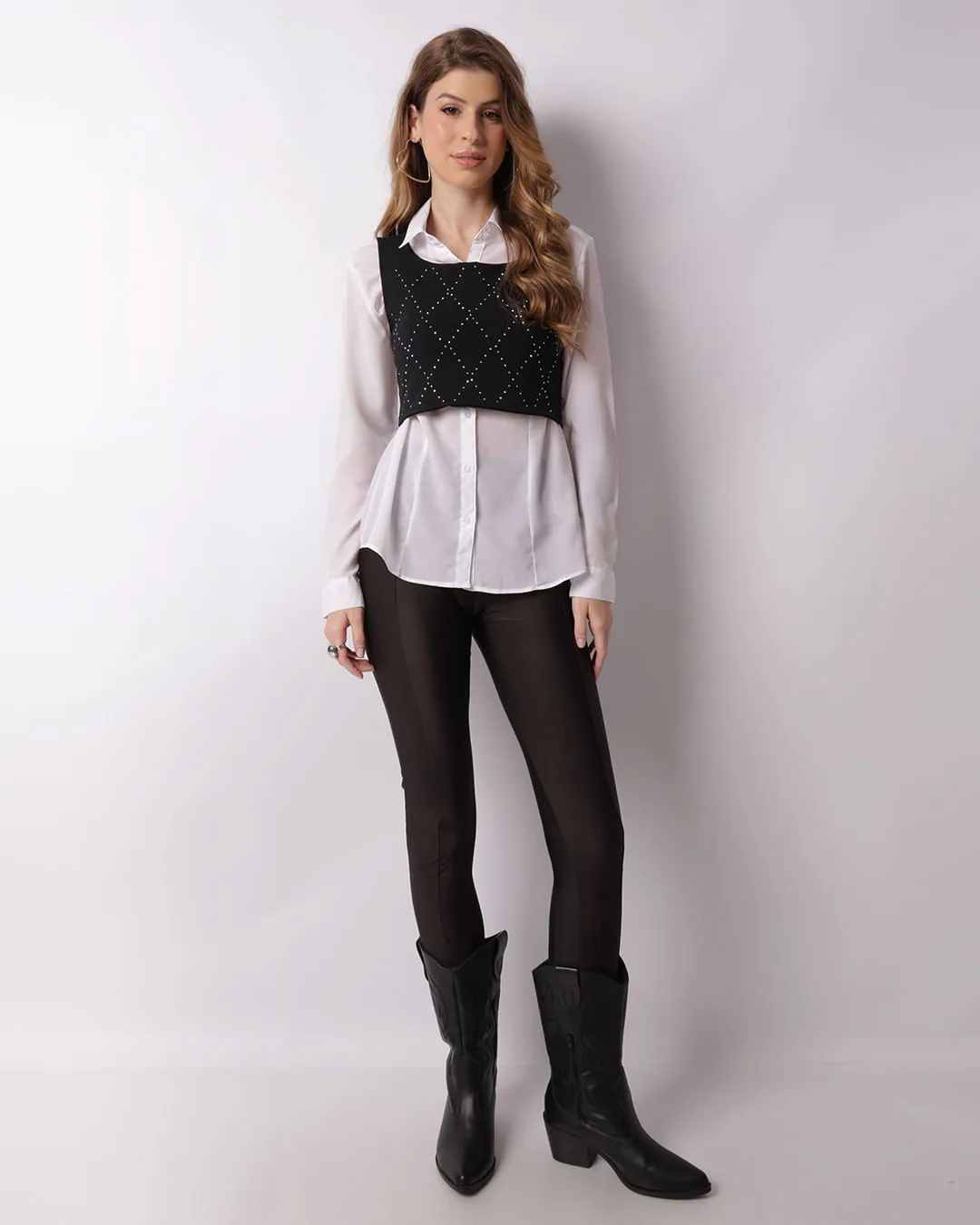Calça Legging Feminina Com Recortes Preta