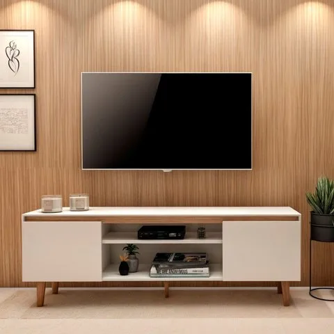 Rack para TV até 55 Polegadas MDF 155cm Pés em Madeira Maciça Nichos