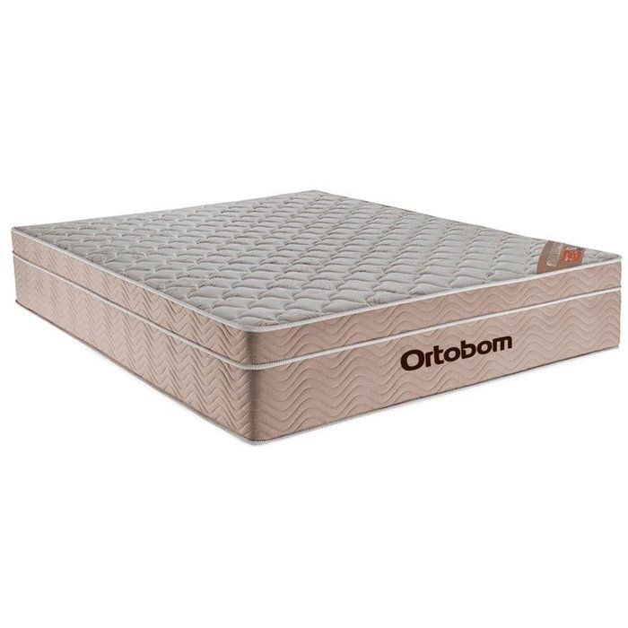 Cama Box Baú Casal Bege e Colchão Ortobom Airtech Molas Ensacadas Bege