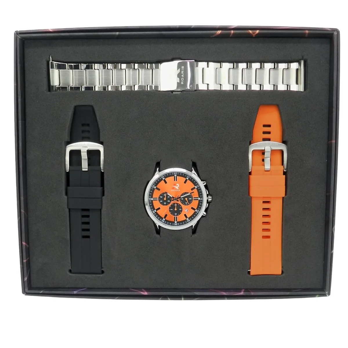 Relógio Cronógrafo Masculino Roaris Analógico RR00005 Prata e Laranja e Preto Prata