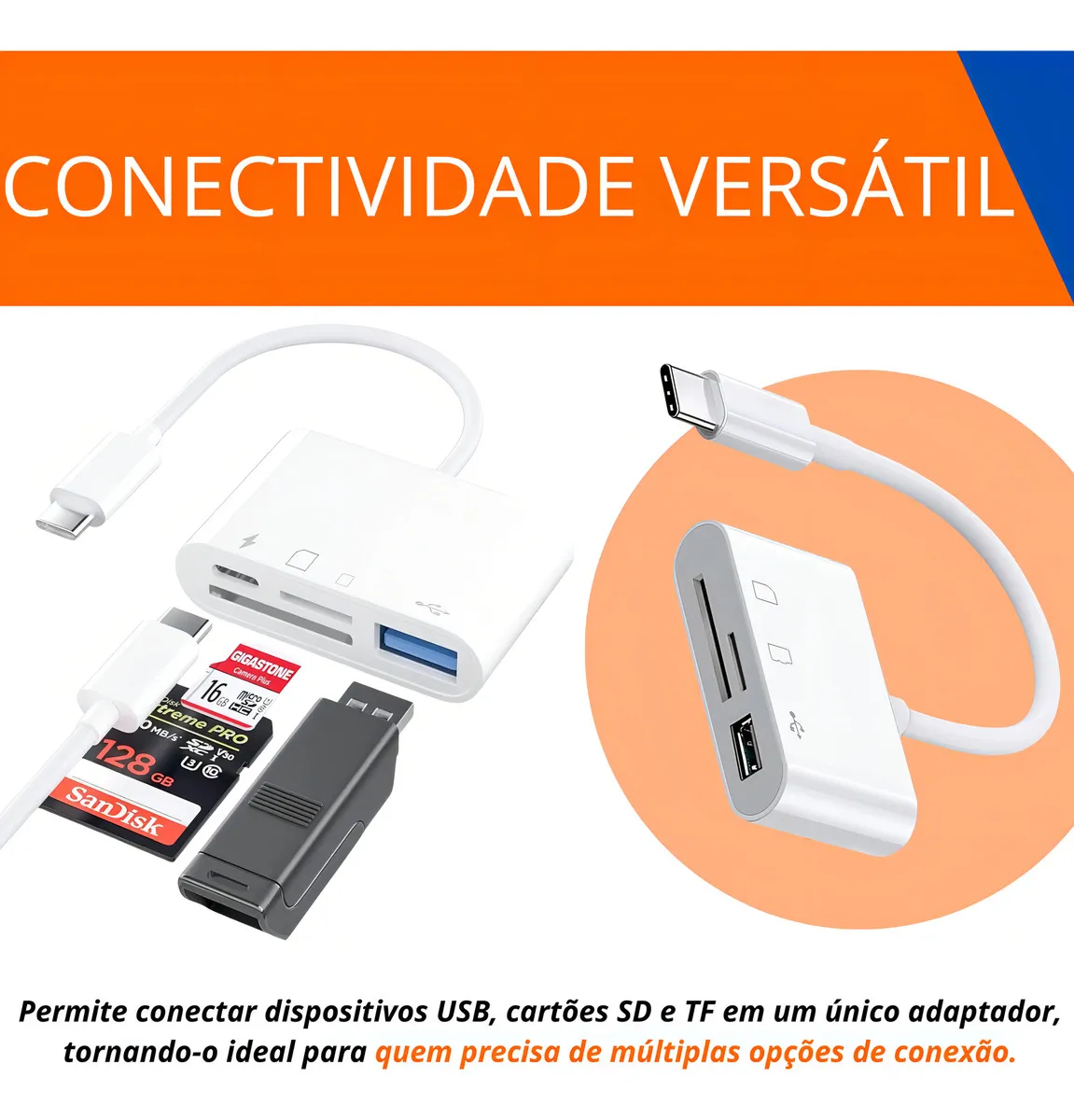 Adaptador USB Tipo C FY 3 em 1 Branco USB 3.0 SD Micro SD 256GB