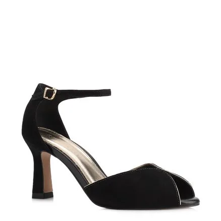 Peep Toe - Couro Nobuck Preto