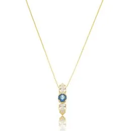 Gargantilha de Prata com Banho Malha Veneziana 45cm com Zirconia Azul e Gotas de Cristal - GG23949